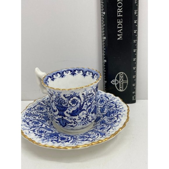 Sabrina Coalport England R298063 Blue Floral Design Bat Wing Handle Teacup Vtg - Picture 9 of 10
